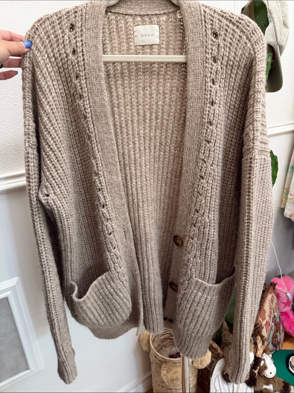 Doen Taupe Knit Button-Front Cardigan